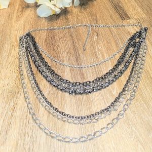 Chunky Multi Layered Silver and Stone Necklace